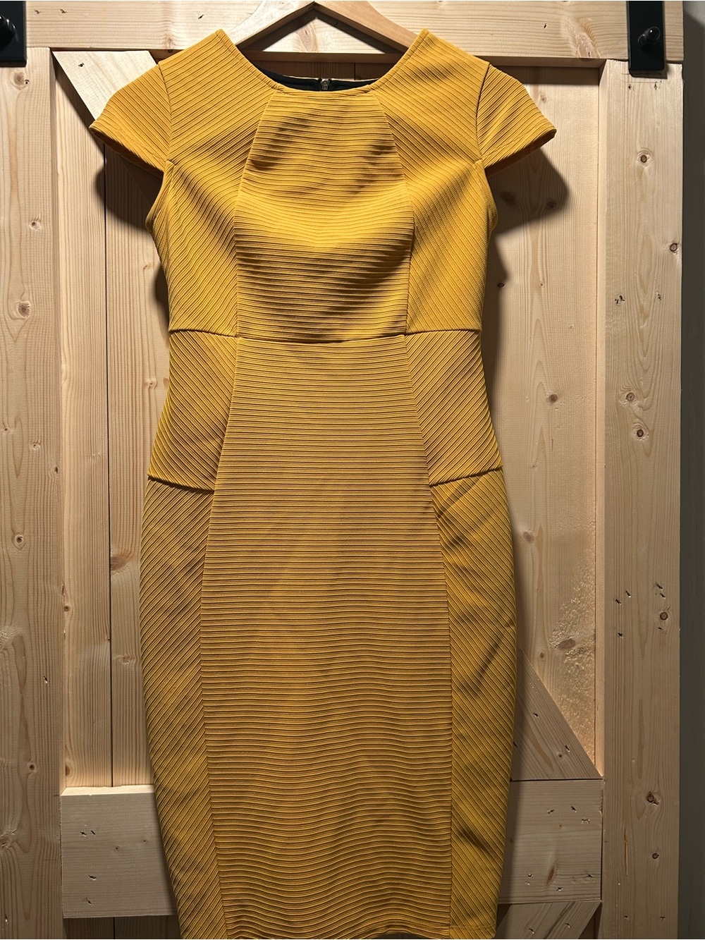 Cato Mustard Yellow Ribbed Sheath Dress